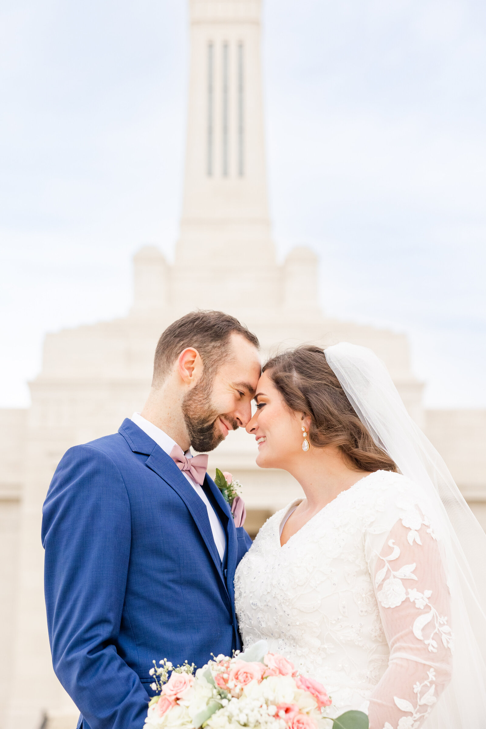 bright light and airy wedding photo of bride  and groom lds temple wedding Indianapolis Indiana