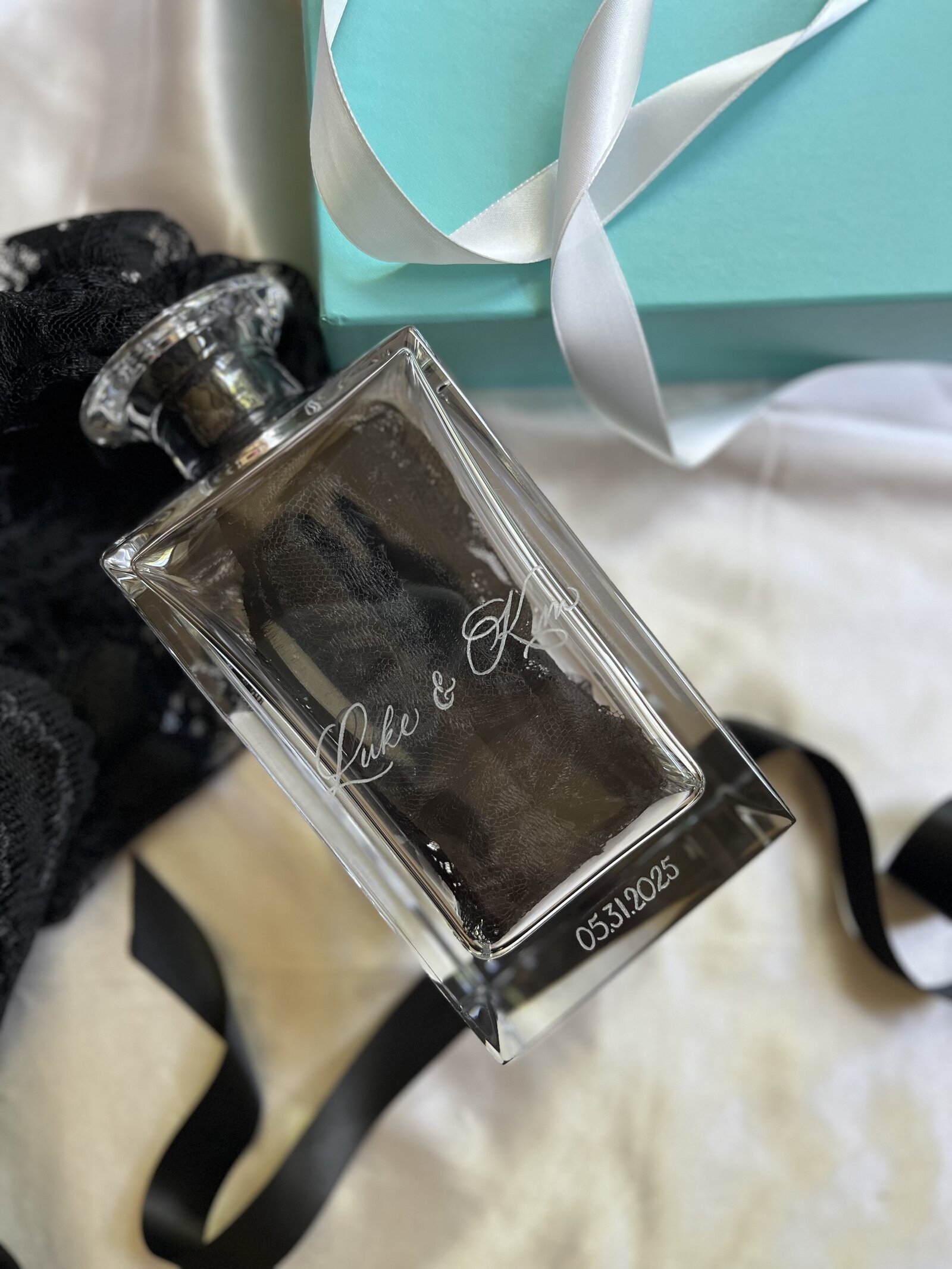 Engraved Tiffany Decanter Bride & Goom