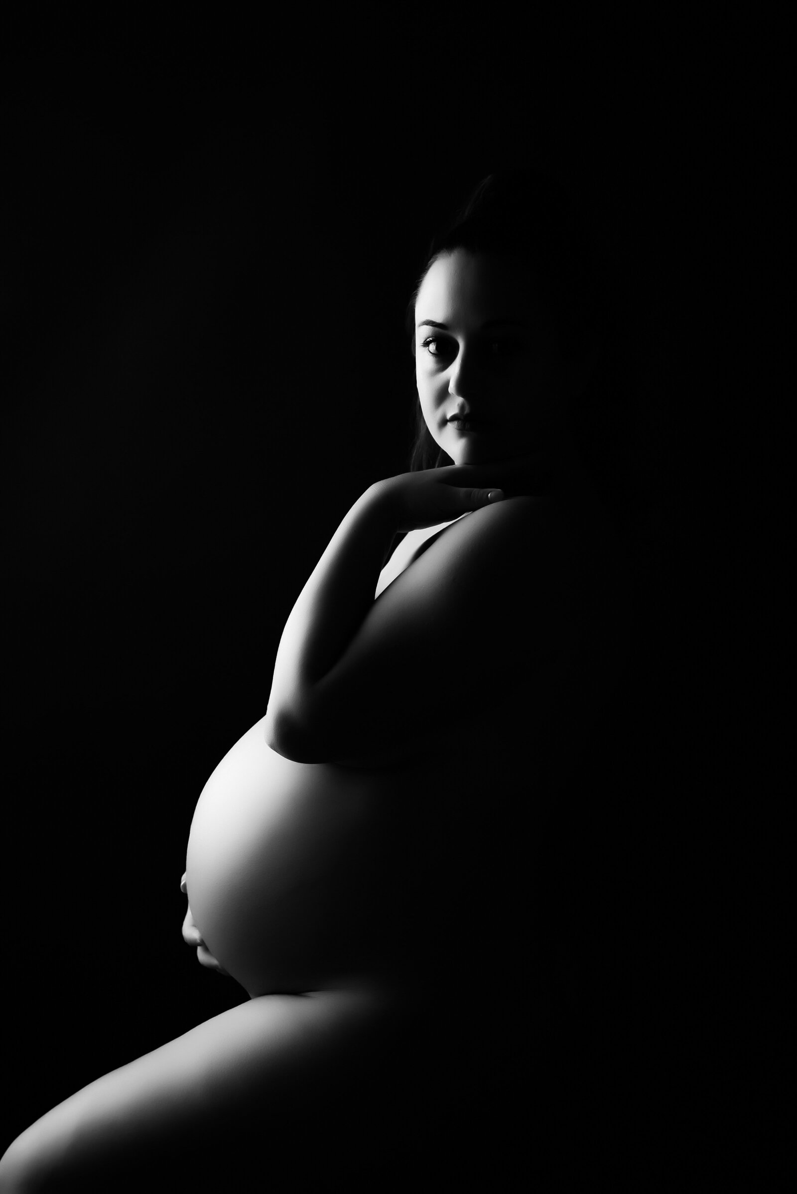 low light black and white maternity