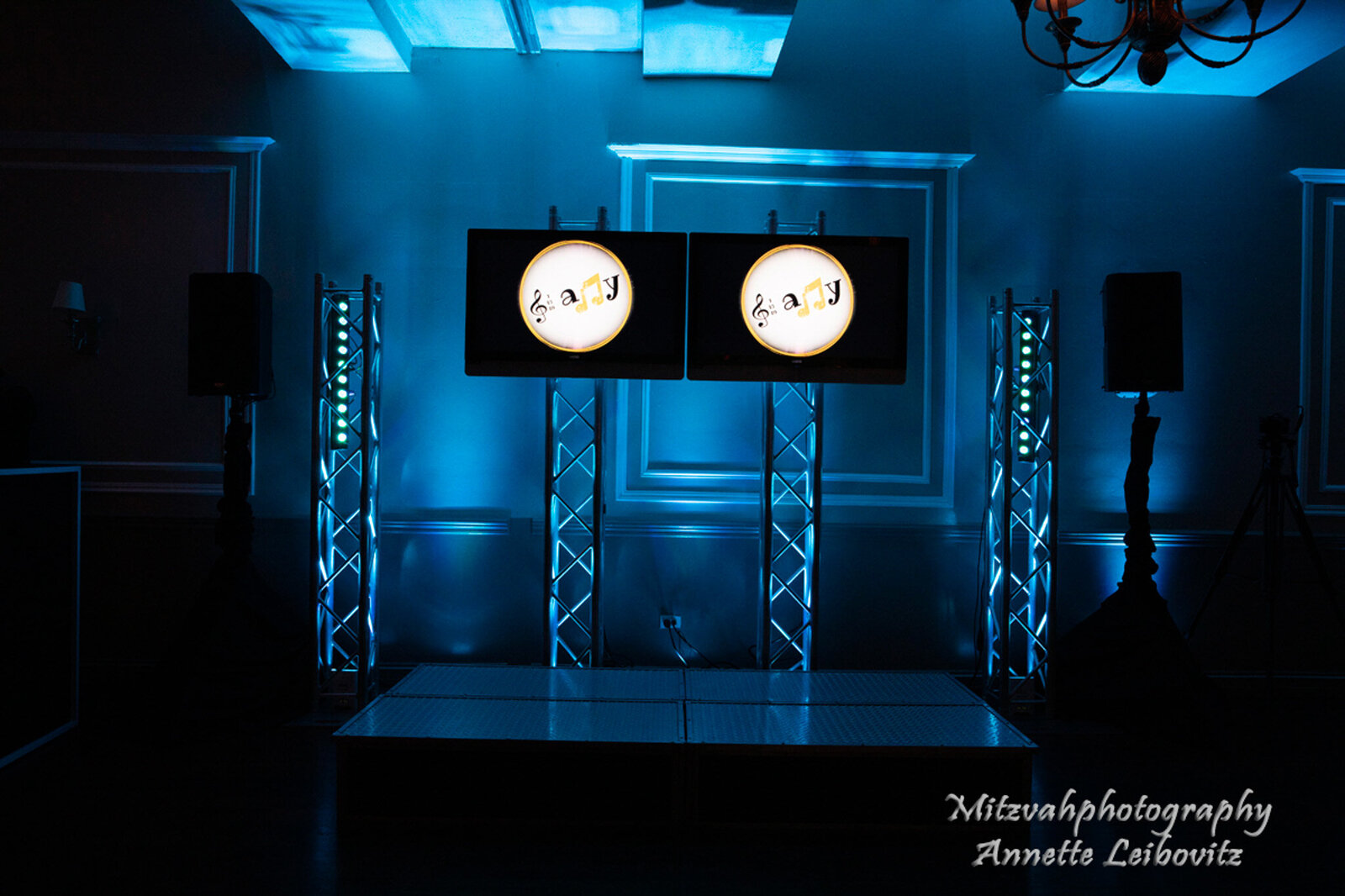 DJ stage with a blue lights