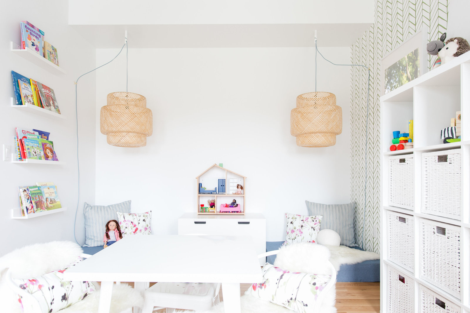 Fun playroom for kids with reading nook and storage solutions