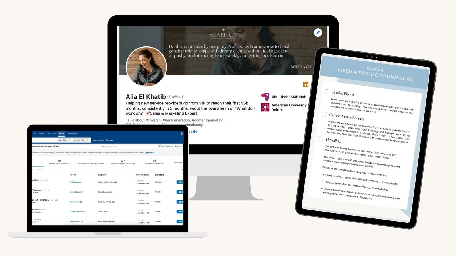 LinkedIn as a Magnetic Sales Funnel course modules on laptop and phone