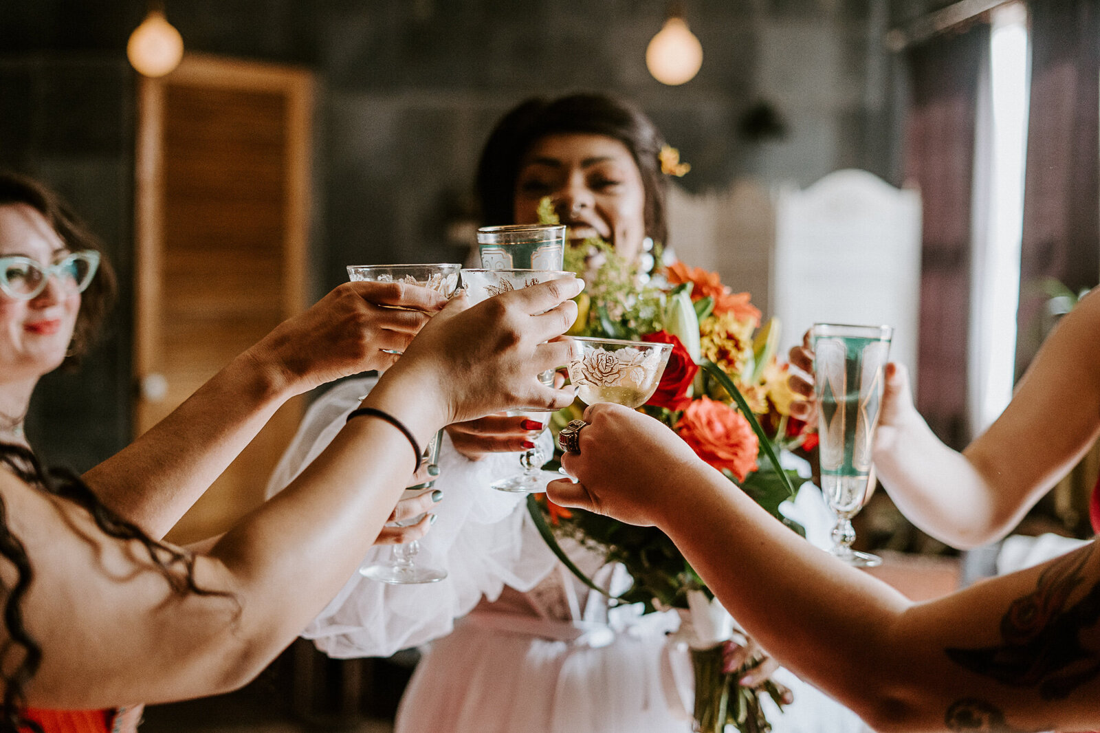 Bride champagne toast Bridesmaids