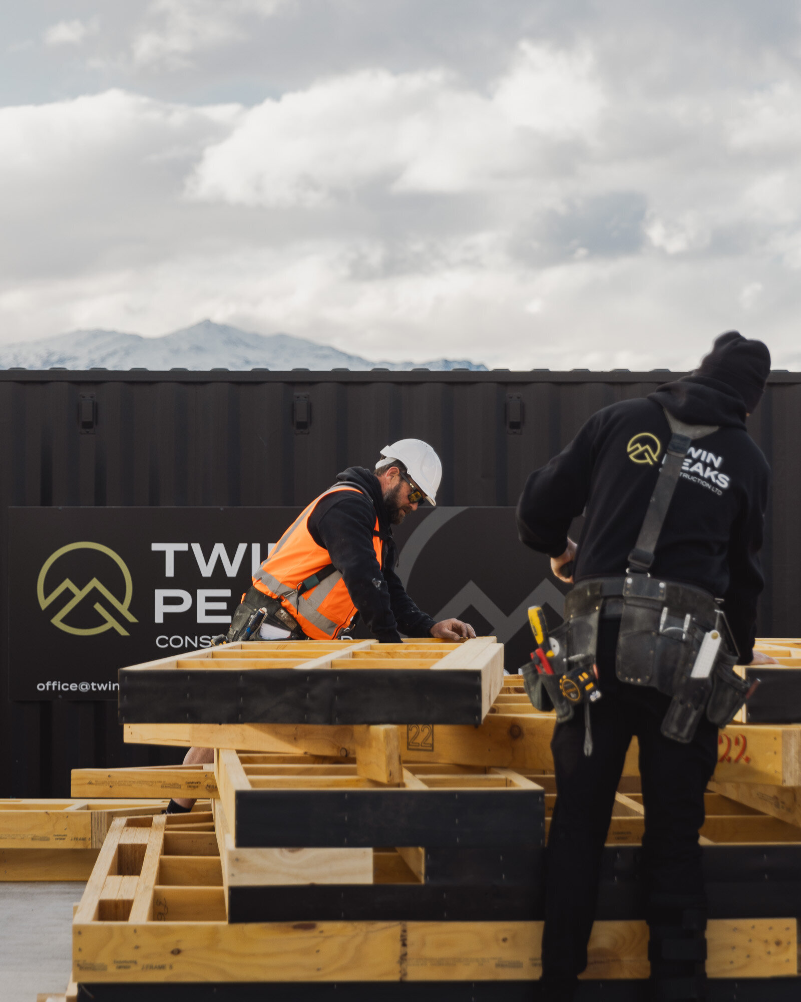 The Twin Peaks Construction builders hard at work on a house build site in Hanleys Farm Queenstown.