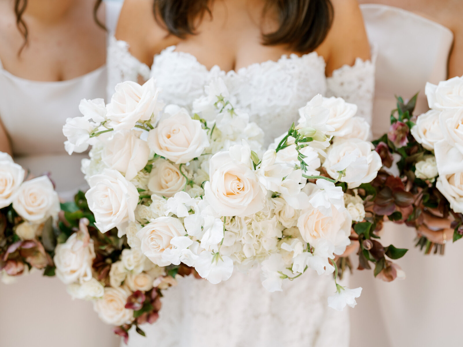 bridal bouquet white florals and red Burgundy