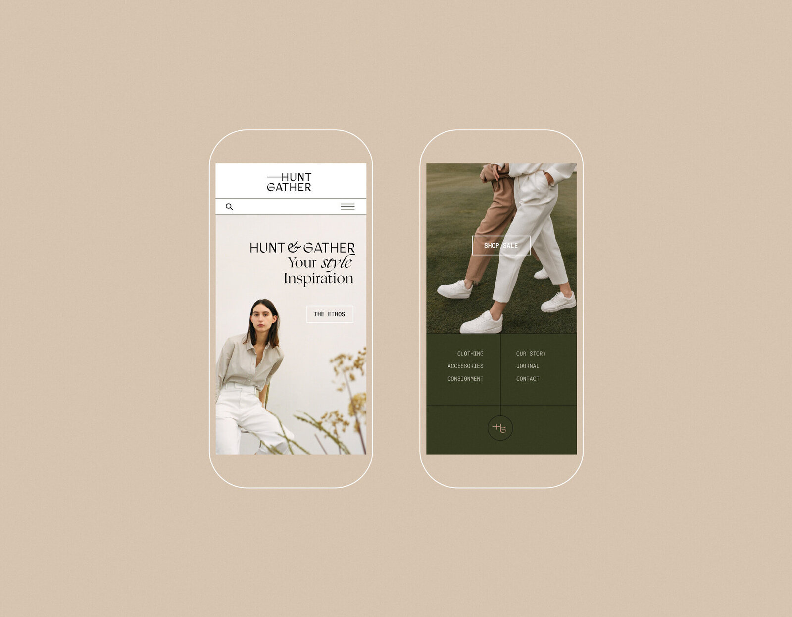 Hunt Gather clothing company website design on mobile