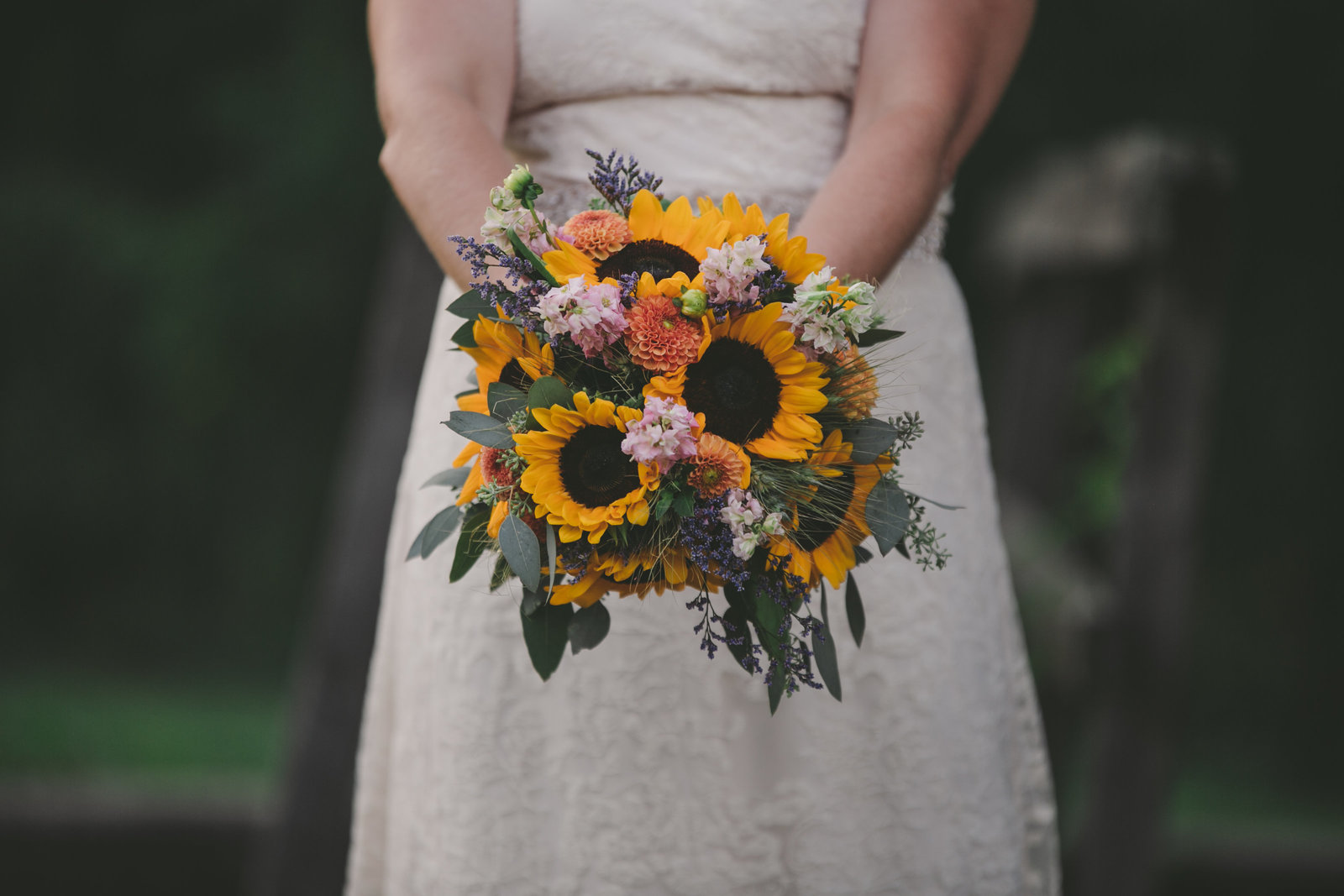 Sunflowers and baby's breath brides bouquet