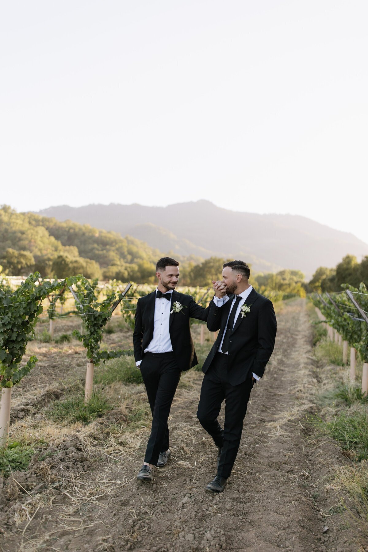 Grooms in a vineyard by destination wedding photography