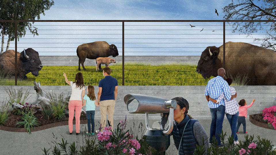 Several people on the Bison Bridge.