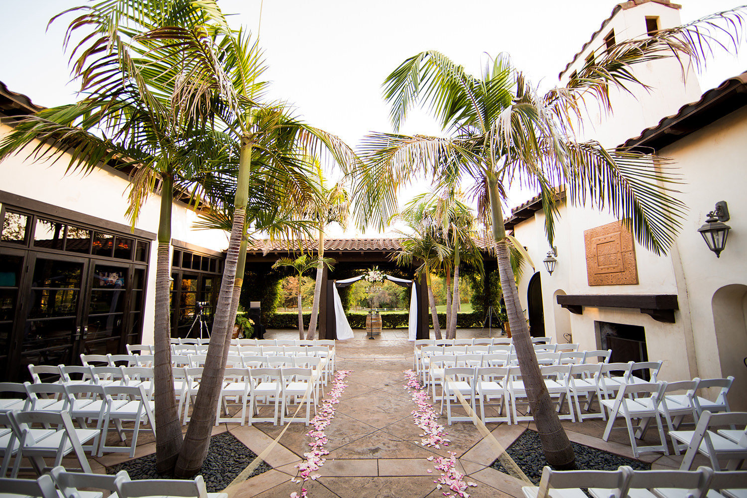 wedgewood ceremony space with bride and groom