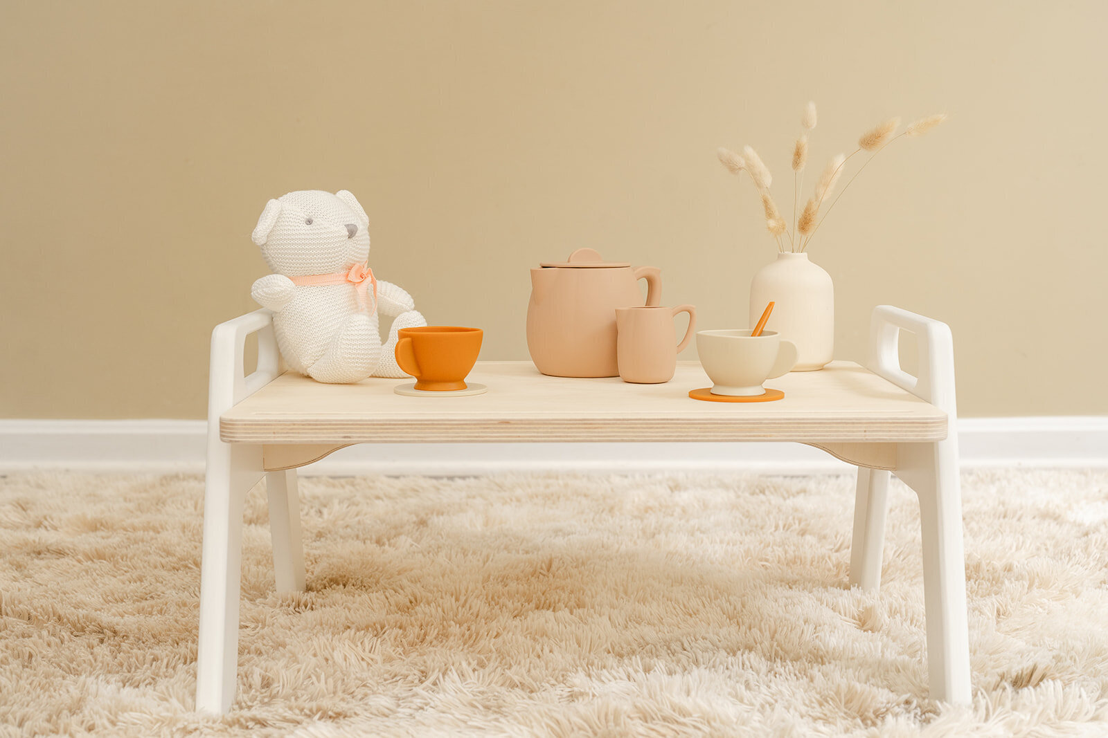 activity tray styled with tea party accessories during Northern VA product photography