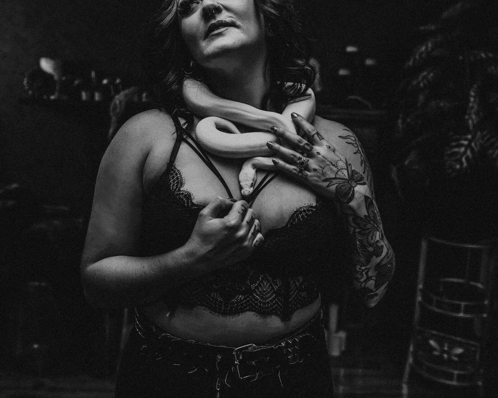 fearless woman with her pet snake