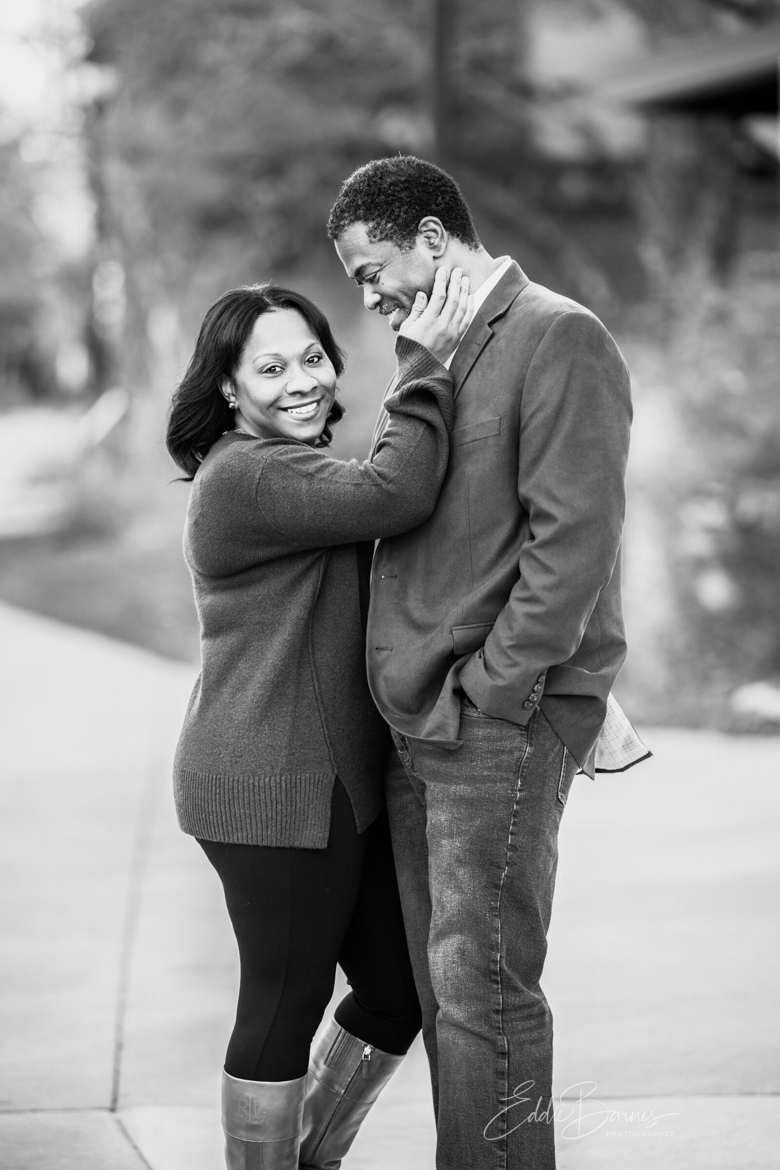 black and white family pose