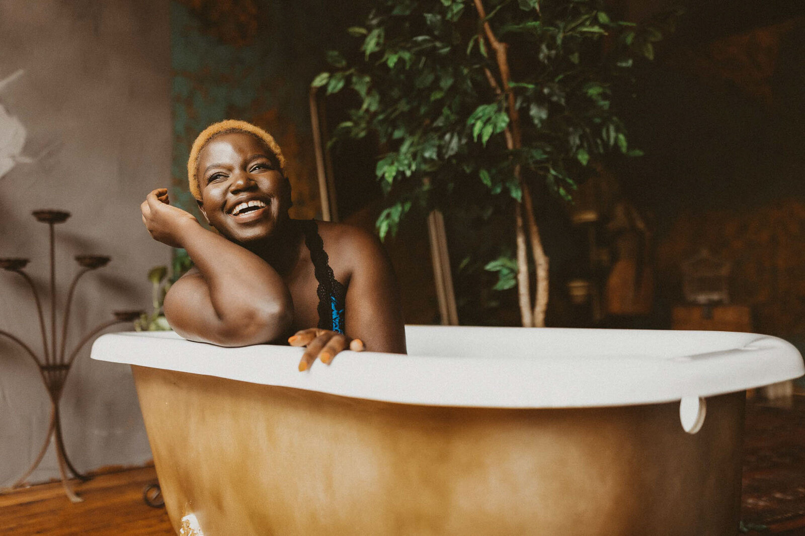 a woman in the tub