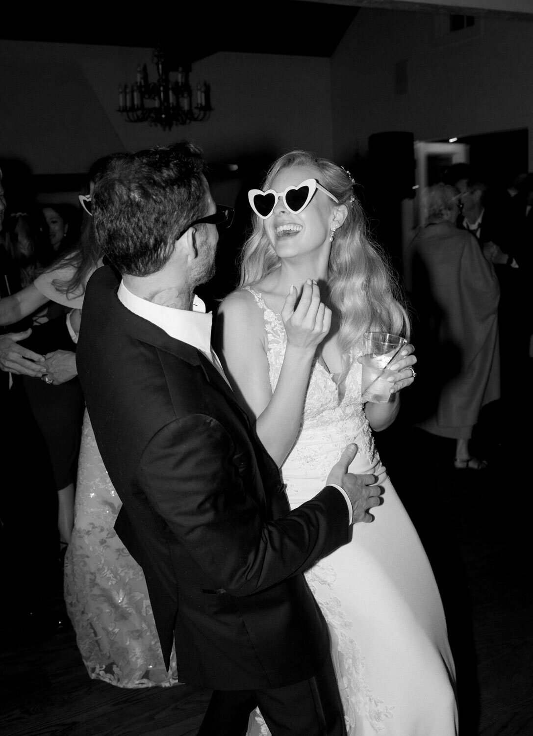 Bride and groom dancing together