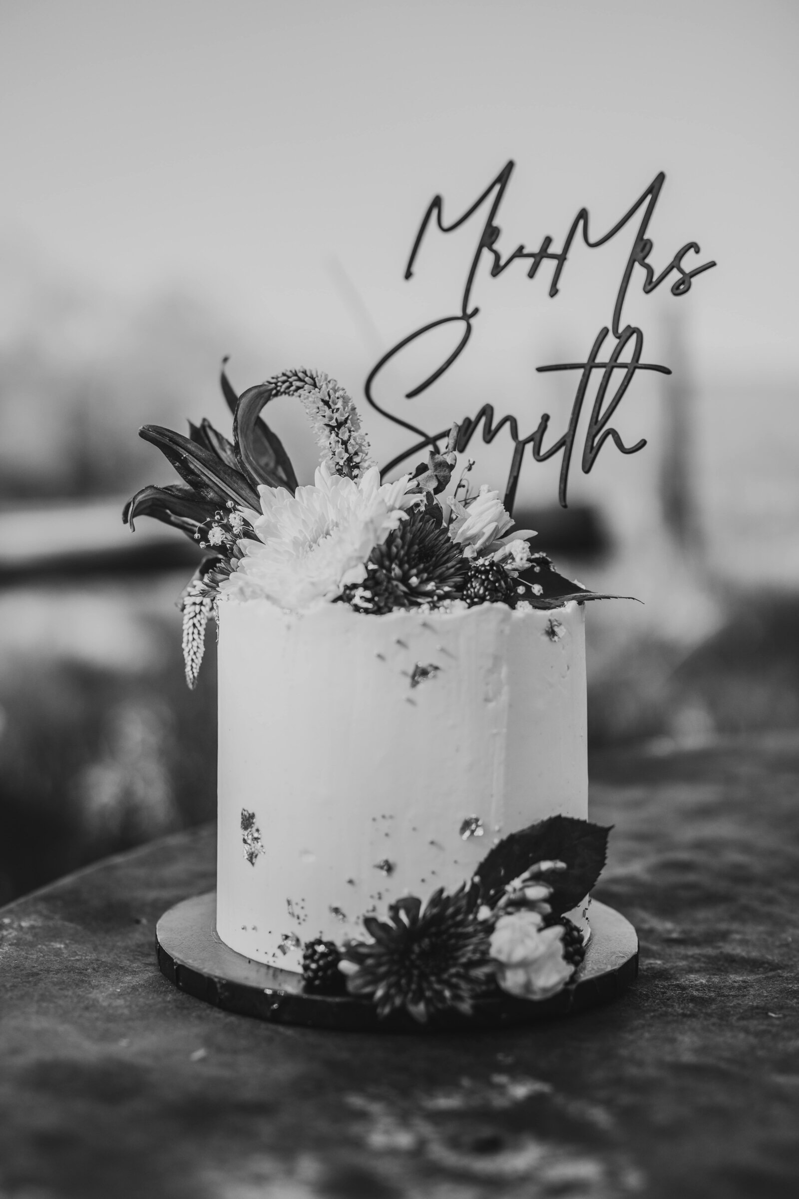 small wedding cake with flowers