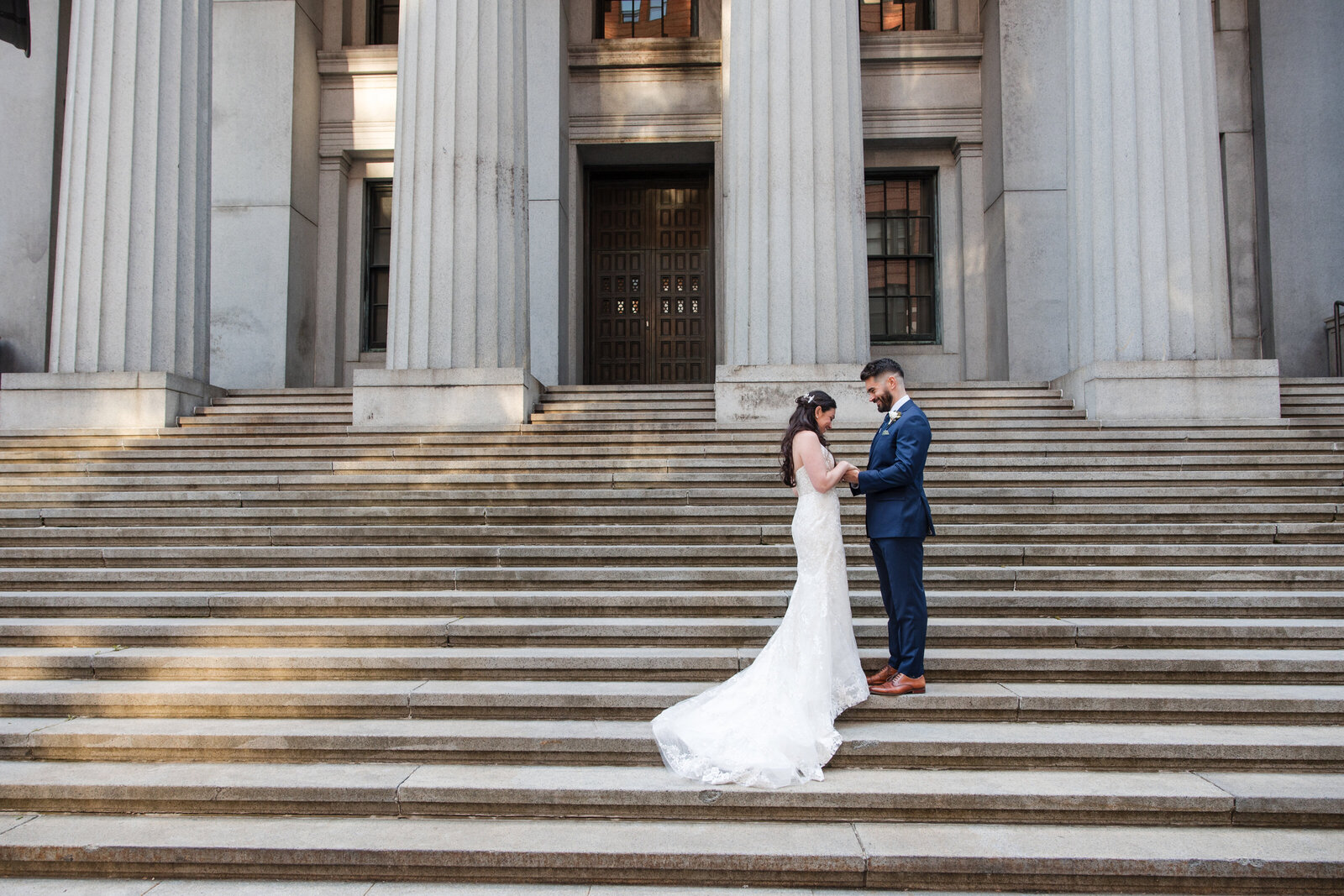 boston-state-room-wedding-couple-portrait-stairs-lisa-gilbert-photography