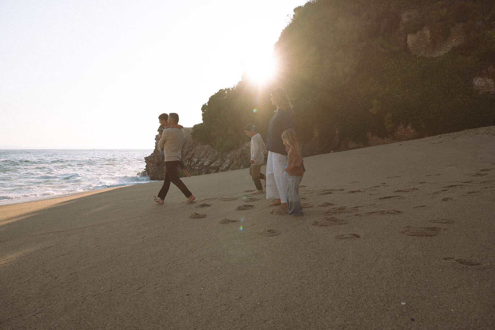 family of five at tablerock beach golden hour photos