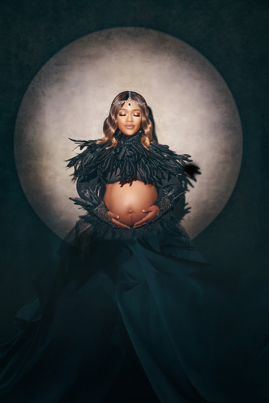 Fine Art Maternity Portrait Featuring Elegant Attire in Edina Studio Setting-15