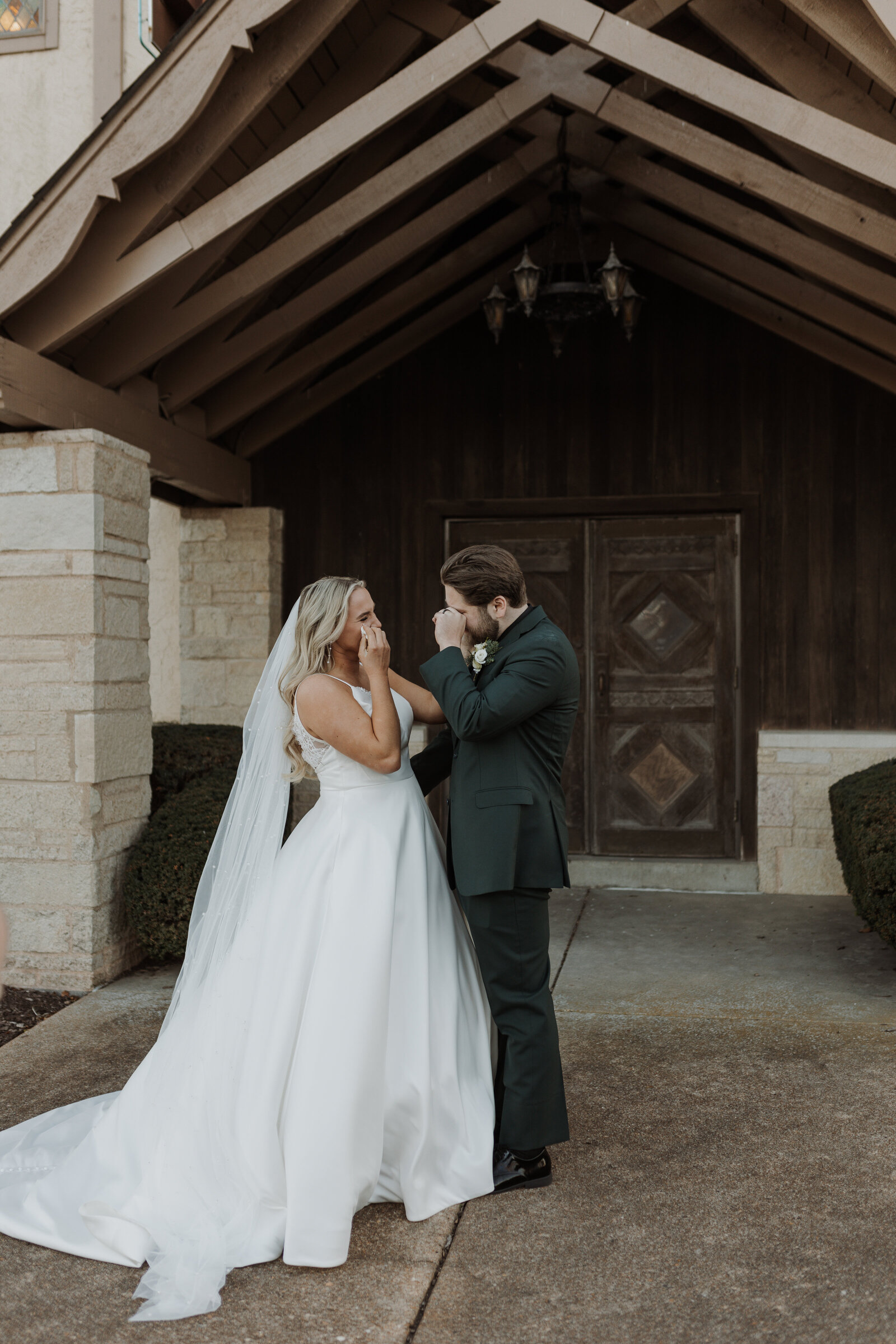 Emotional First look at St. Louis Mo wedding Couples Portrait