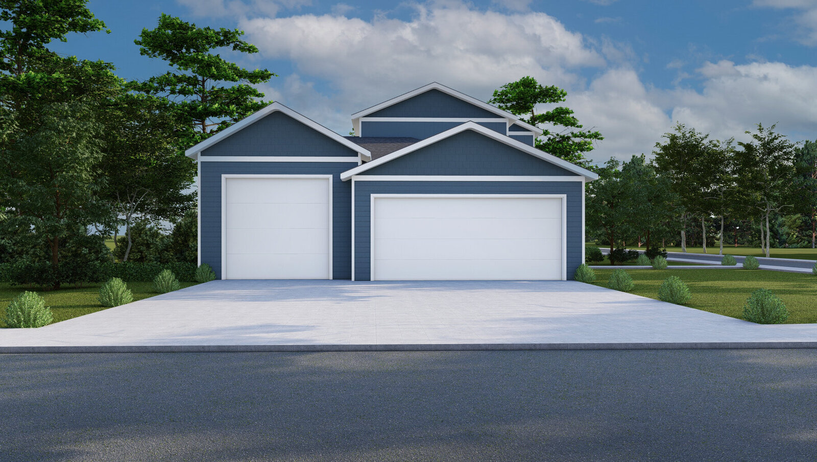 three car garage attached to home