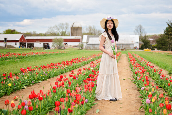 East Brunswick NJ Family Photographer Holland Ridge Farm Tulips Tween Girl
