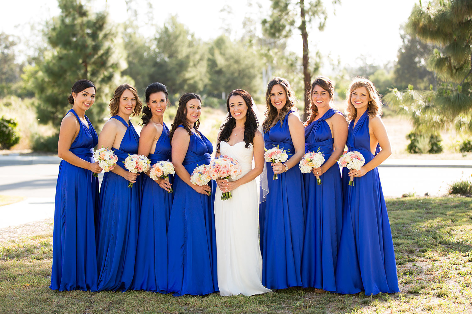 blue dresses on bridesmaids