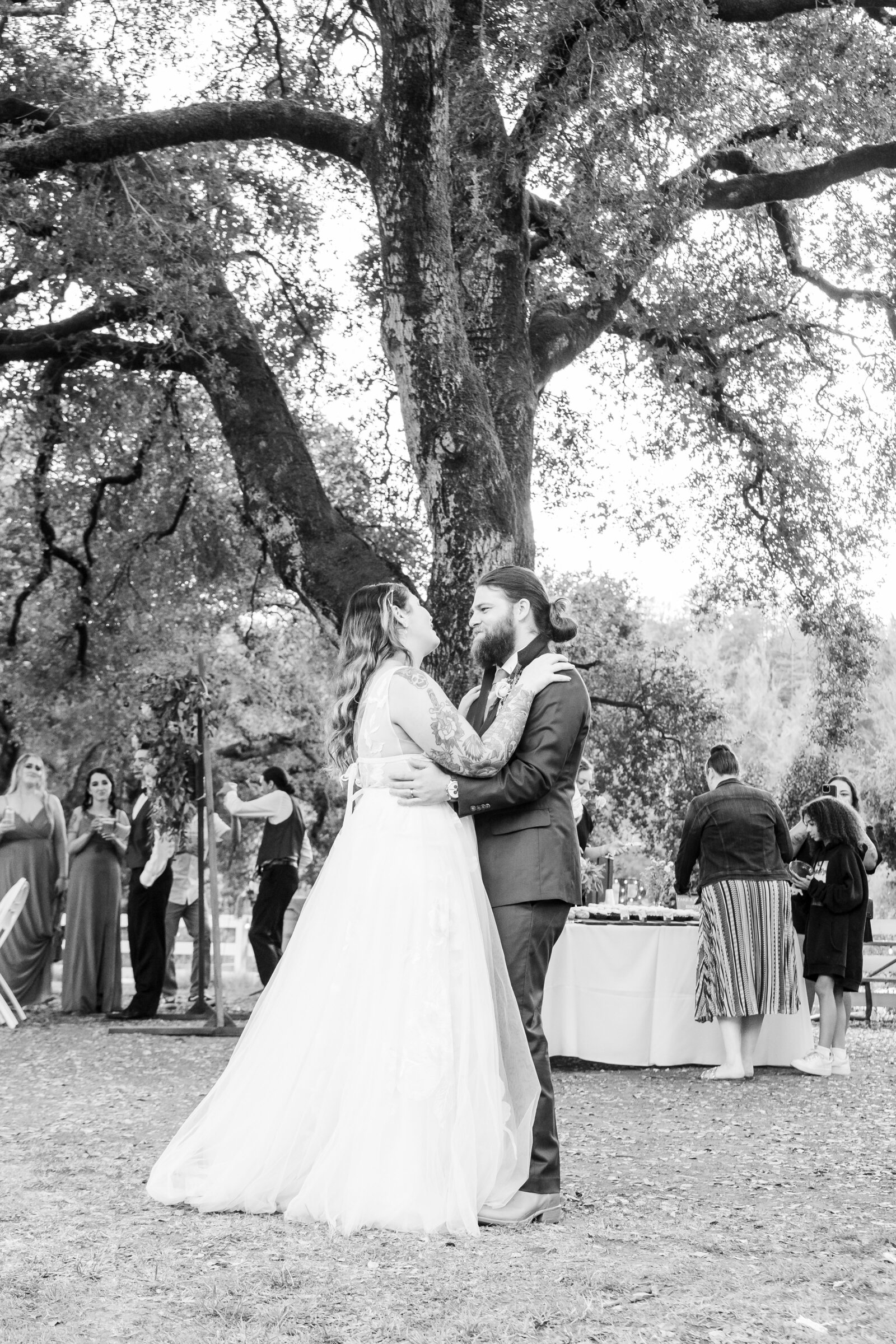 First dance at a colorful wedding reception in Santa Cruz, California.