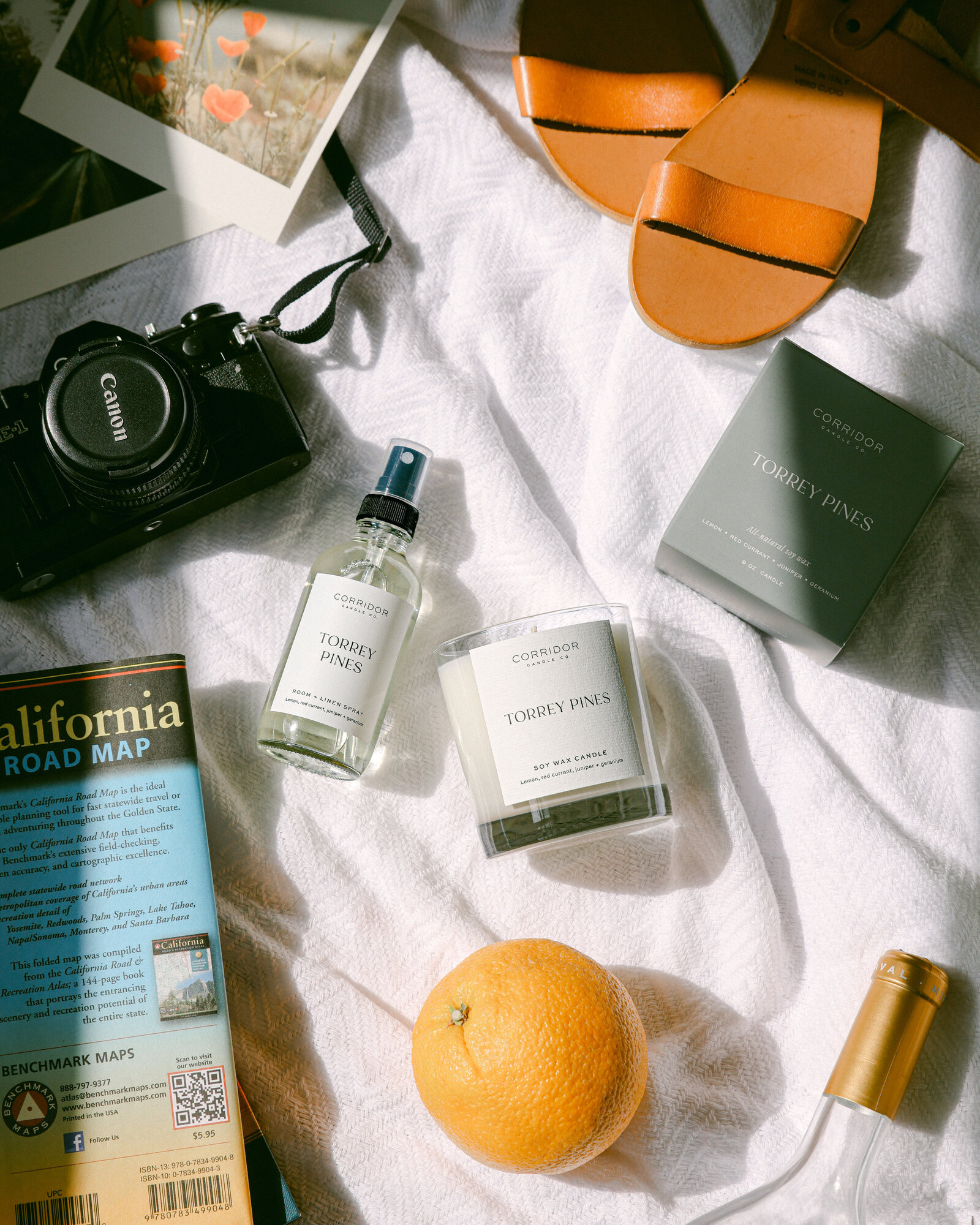vintage inspired road trip california san diego flat lay candle company brand product photographer Chelsea Loren