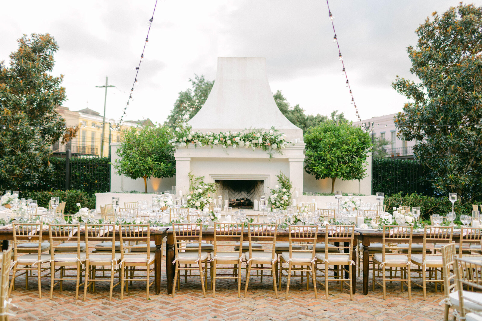 green and white luxury floral event design in New Orleans
