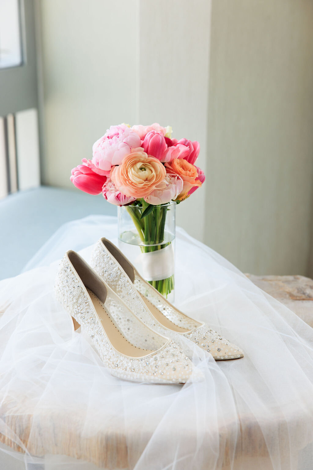 Wedding Shoes and Flowers at San Francisco Four Season Hotel