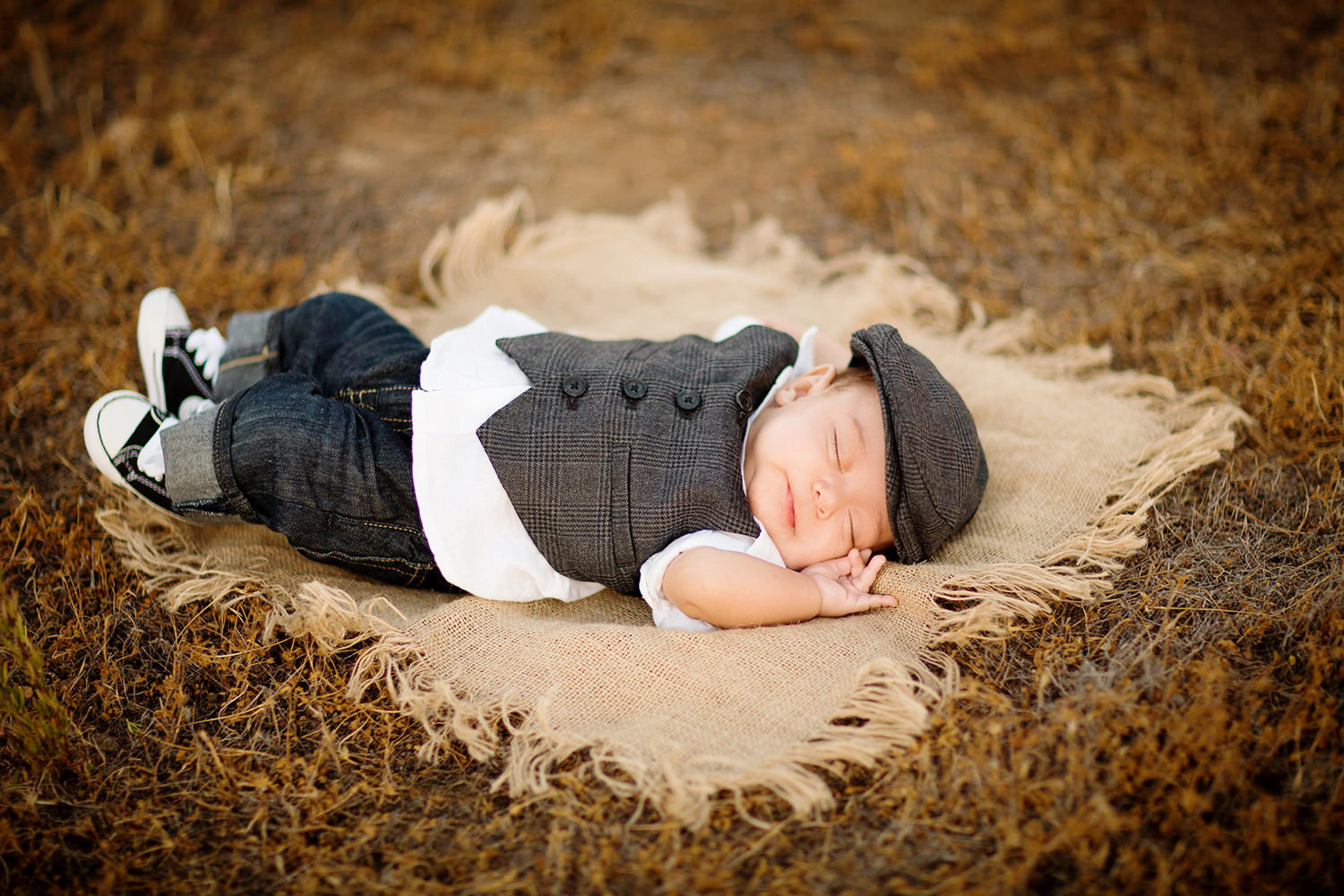 san diego family photography | baby newborn sleeping in the fall leafs