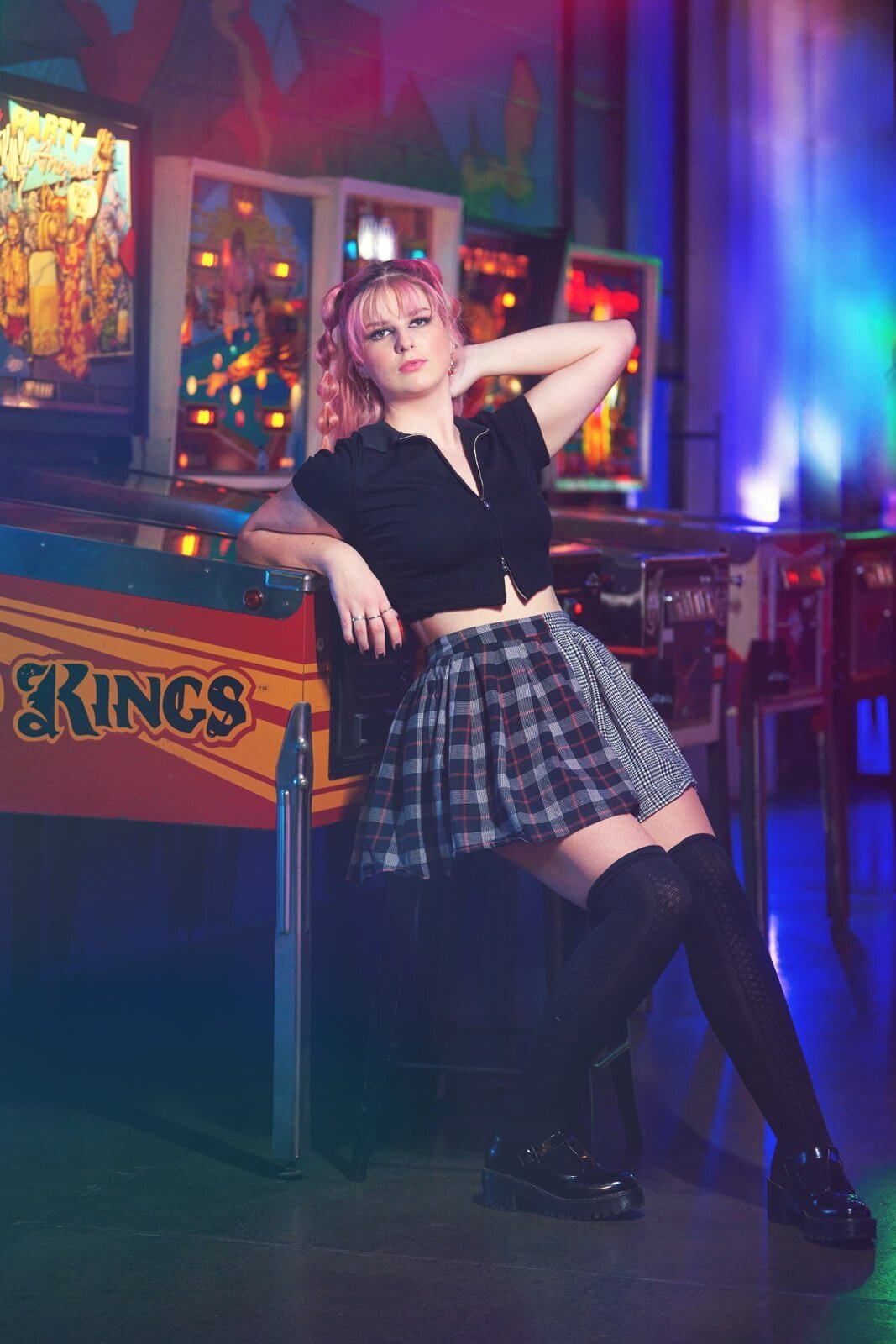 Creative Senior Picture Photographer in Vibrant Arcade Setting-13