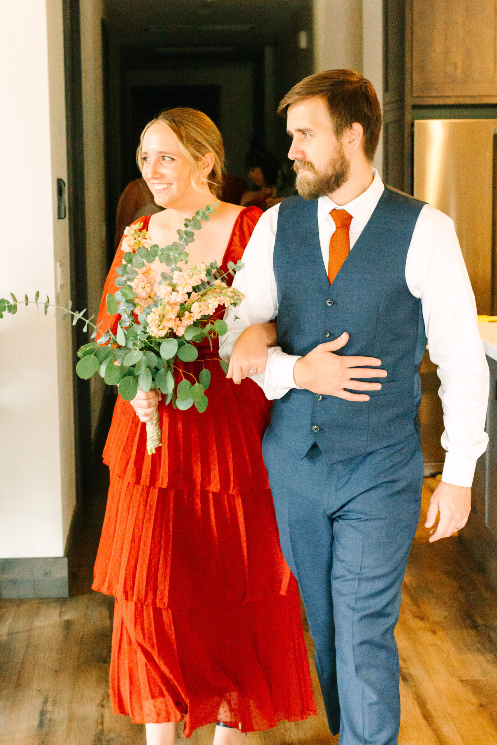 A couple celebrates their intimate elopement at a cabin at Big Bear Lake, California.