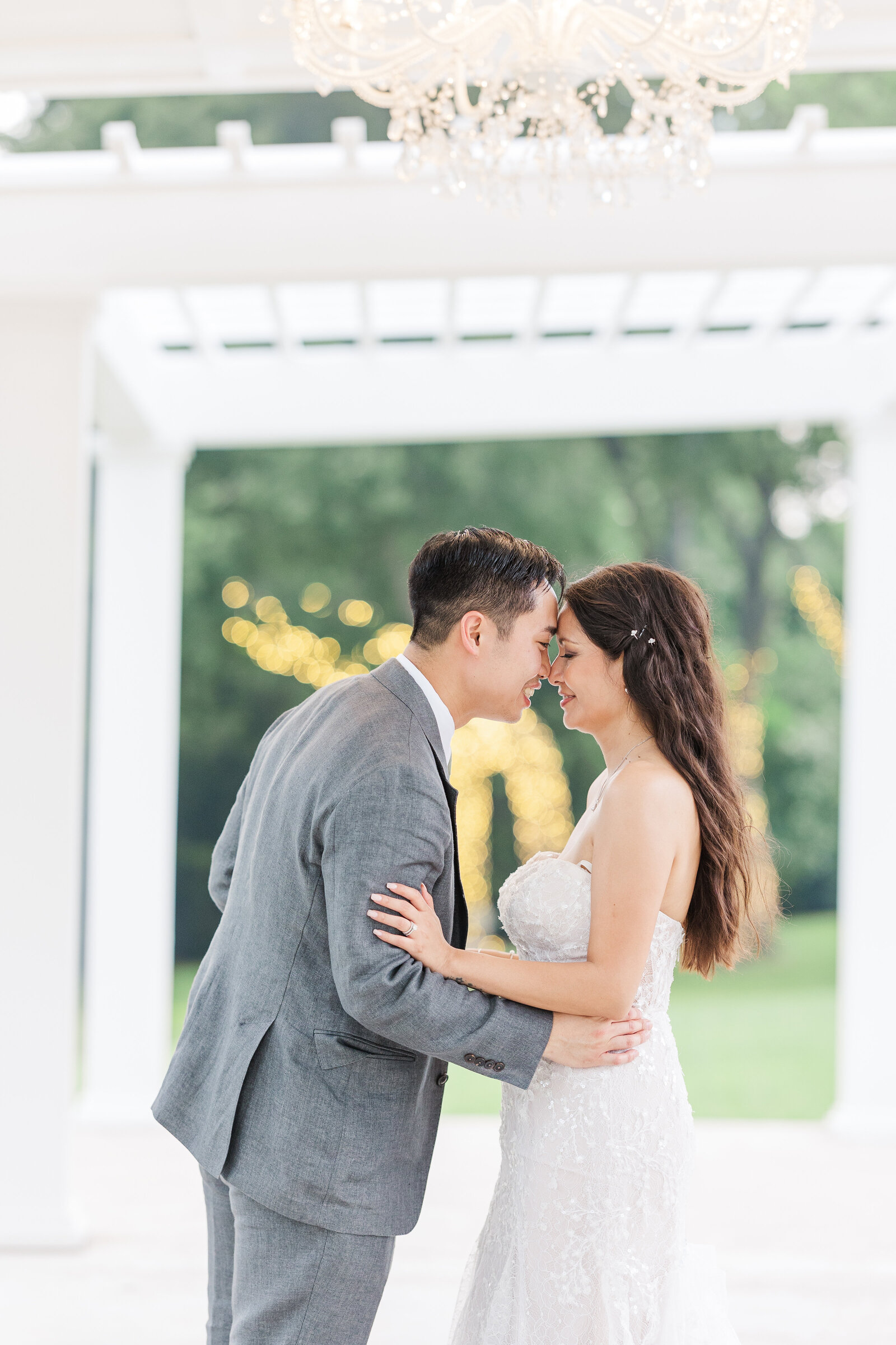 Intercultural wedding couple solo photography outdoor
