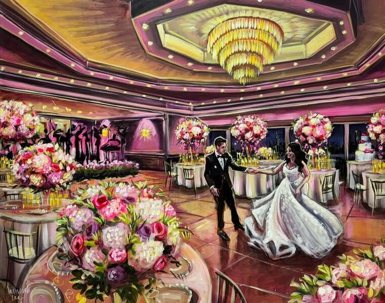 Hannah Paints Events - Aimee & Evan - wedding reception painting at Riverview Ballroom