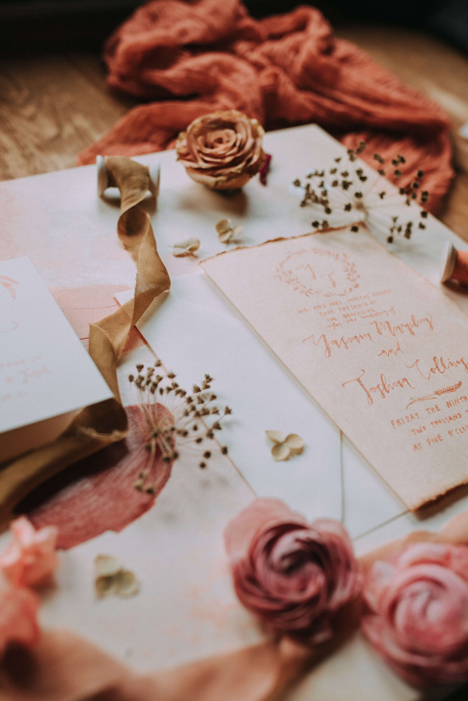 pink wedding stationery by K Alight
