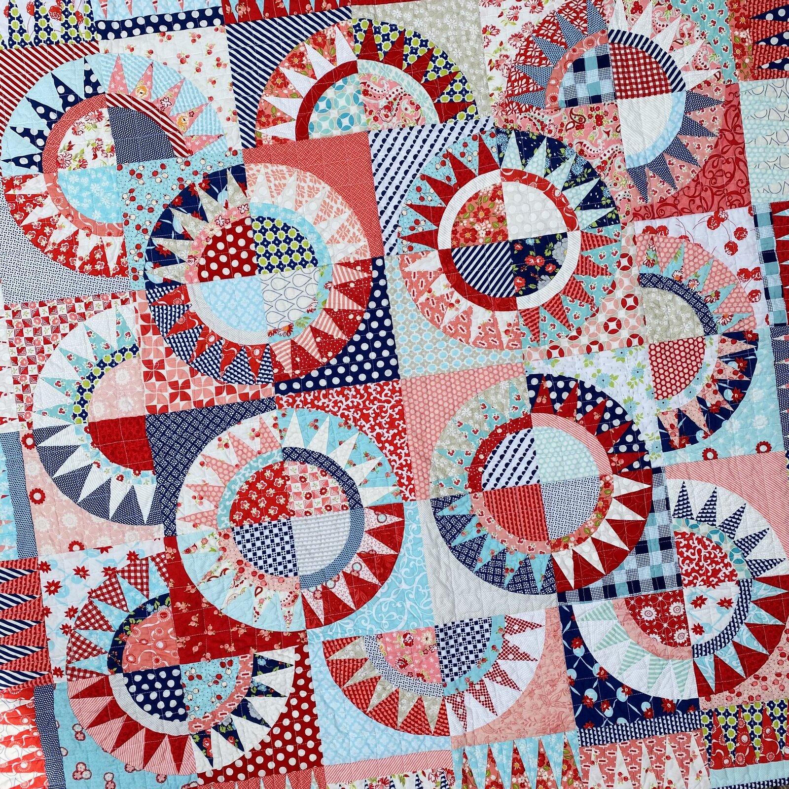 New York beauty quilted blanket and red, white and blue.