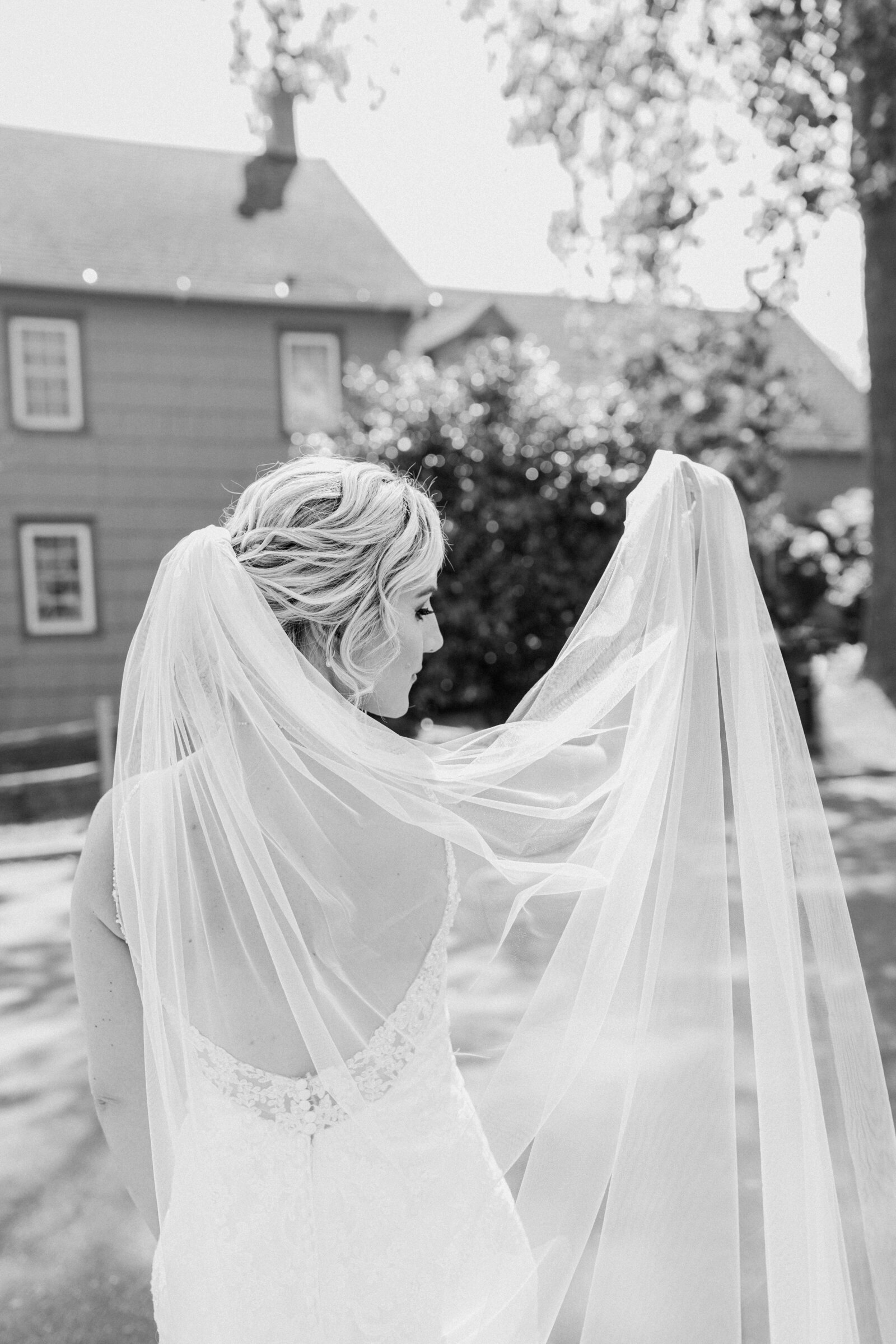 bridal portrait holding veil side profile maryland wedding photos