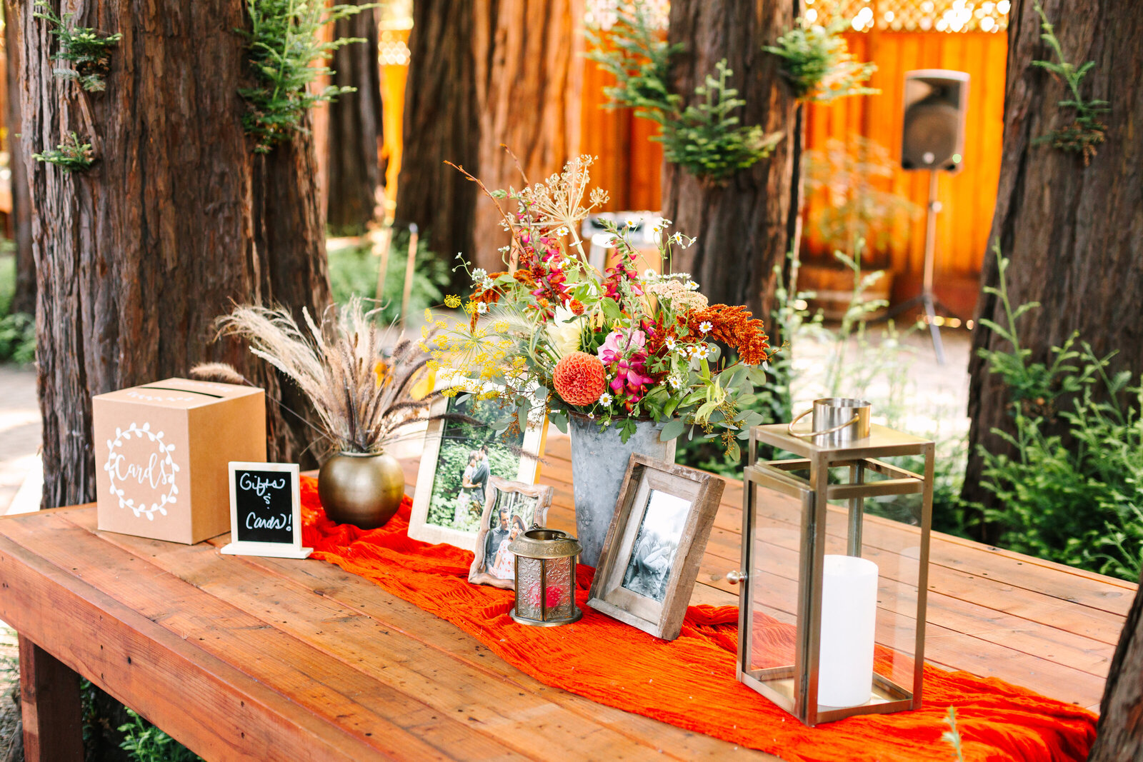 Colorful boho wedding details in Santa Cruz, California in the redwood trees.