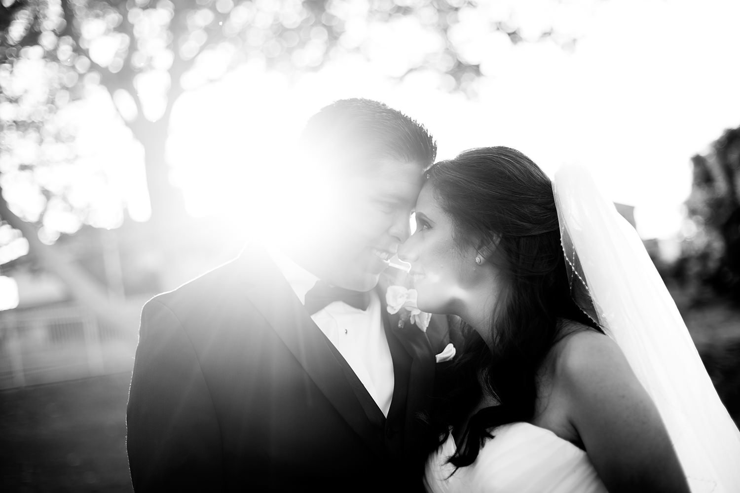artistic black and white of bride and groom