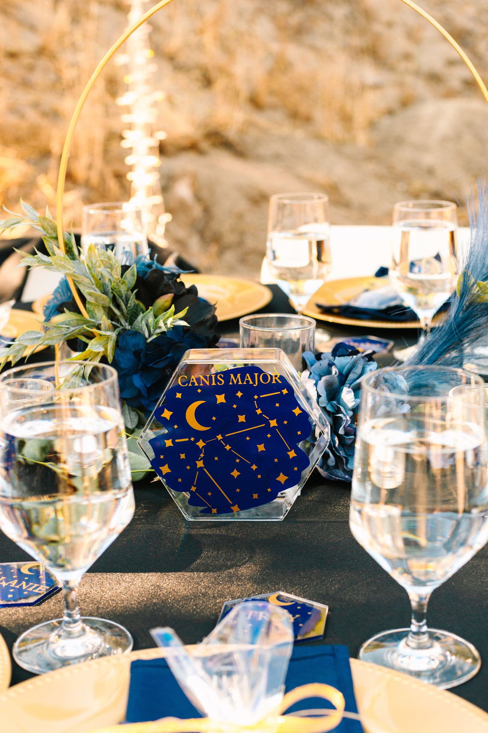 Constellation centerpieces at a DIY wedding.