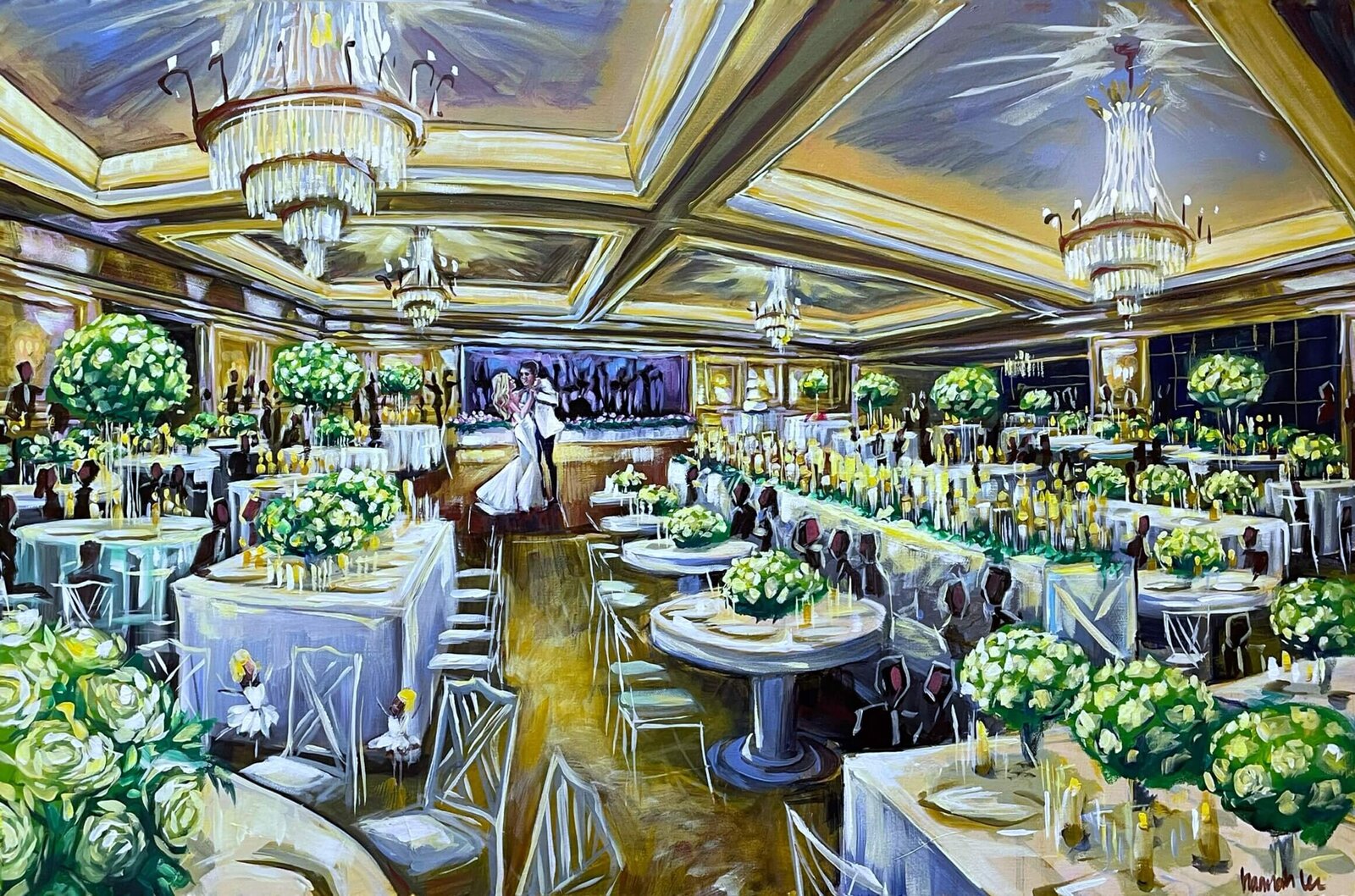Lakeside Country Club wedding reception - luxury live wedding painting of first dance - Belle Events