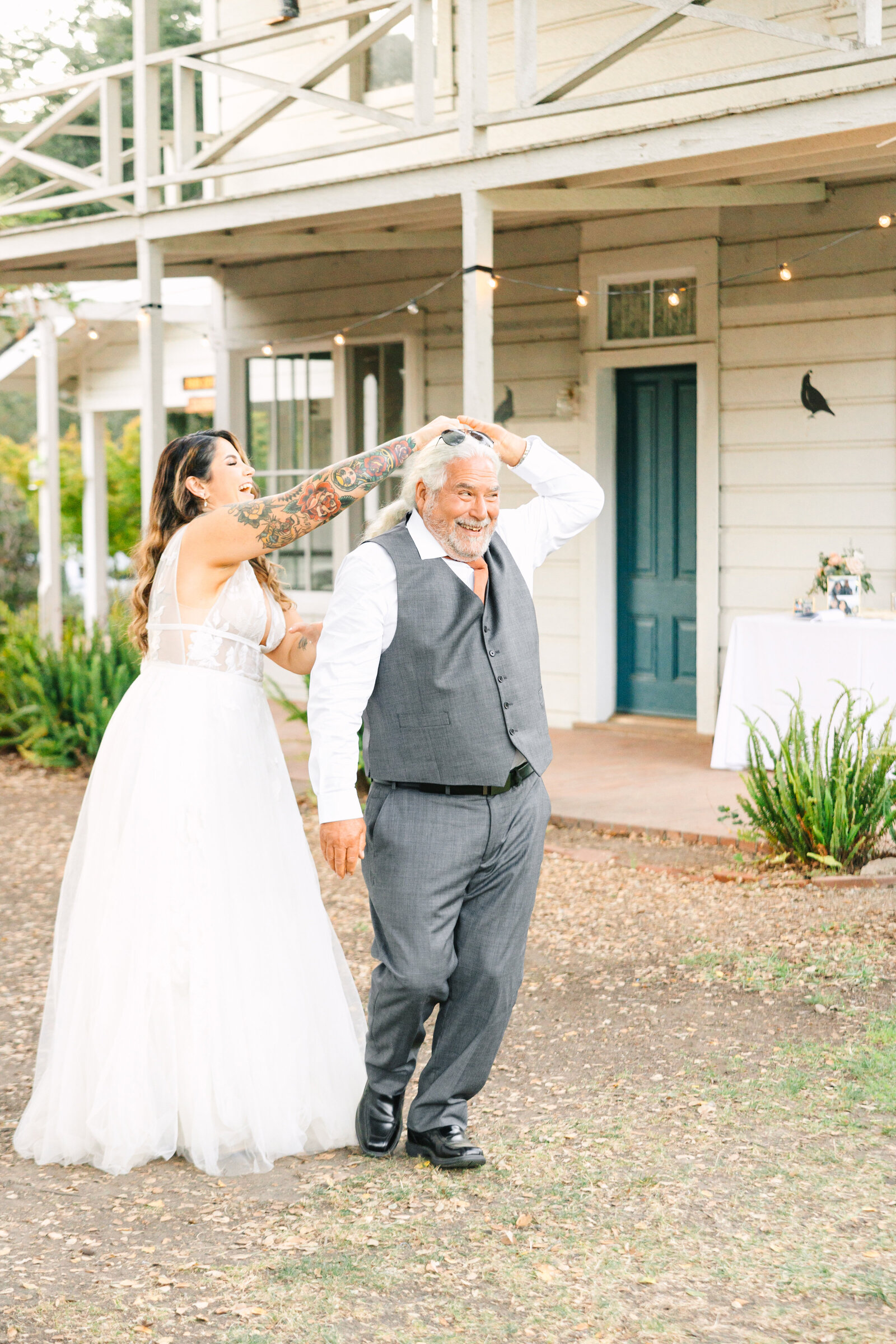 First dance at a colorful wedding reception in Santa Cruz, California.