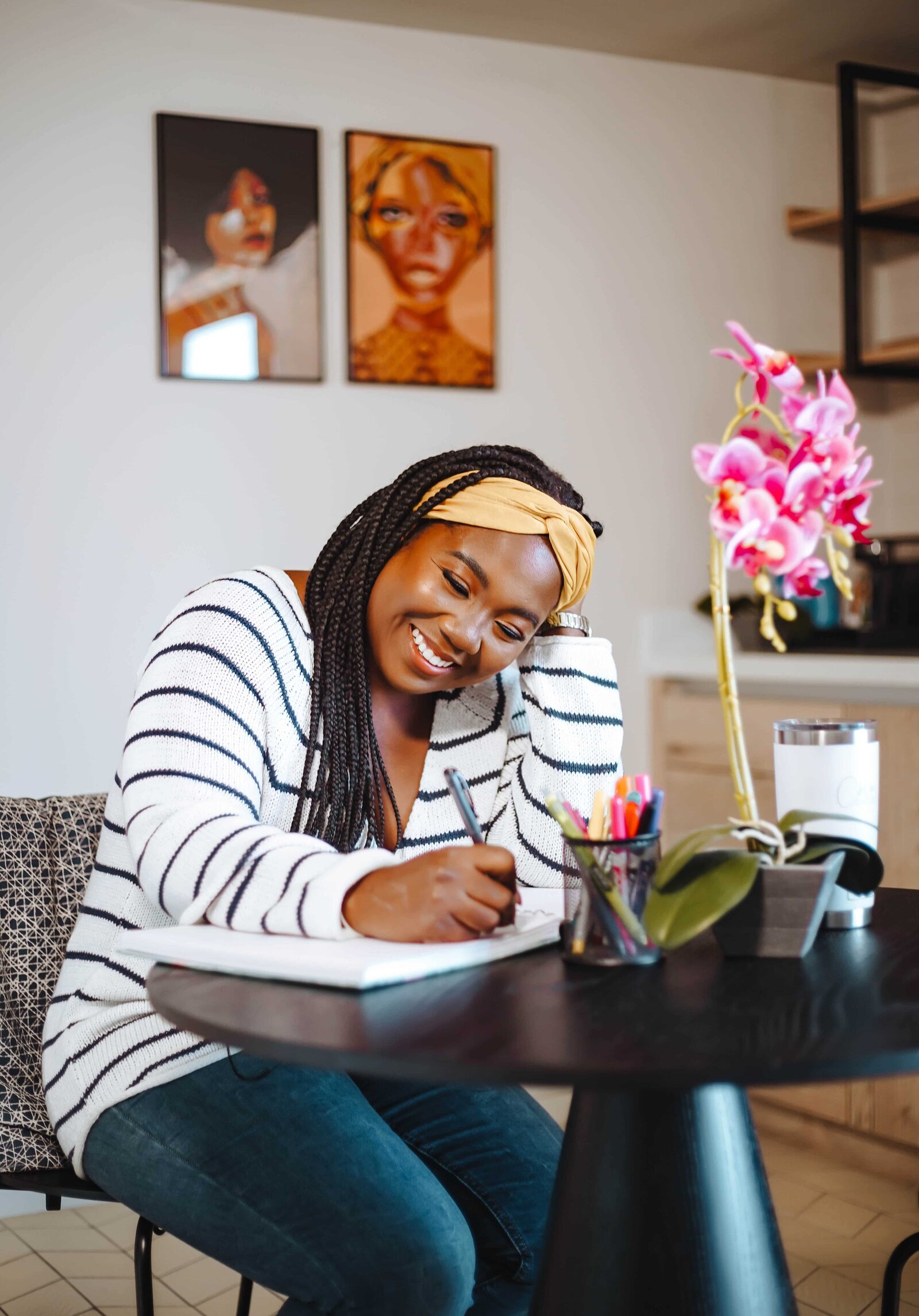 Woman Journaling in Notebook
