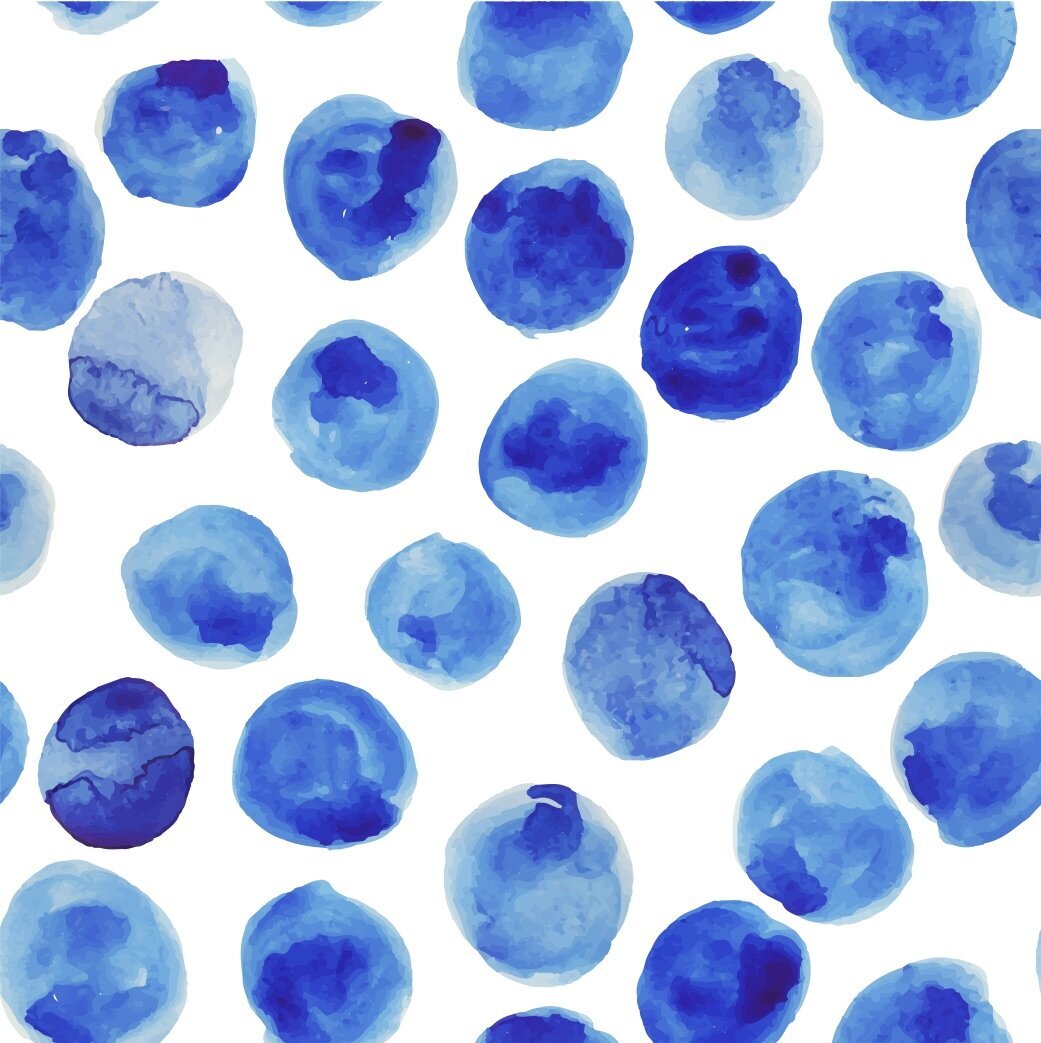 Watercolor pattern of blue polka dots