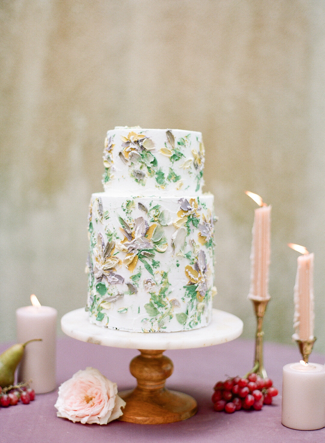 Painterly Wedding Cake with Pastel Flowers