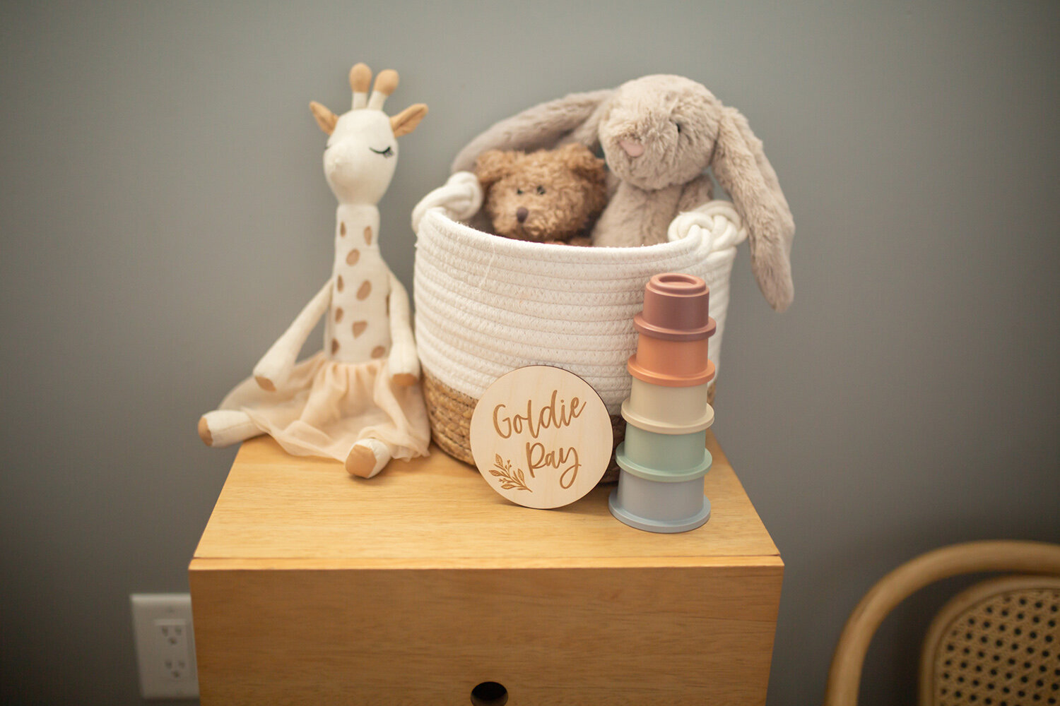 wooden newborn card product photography