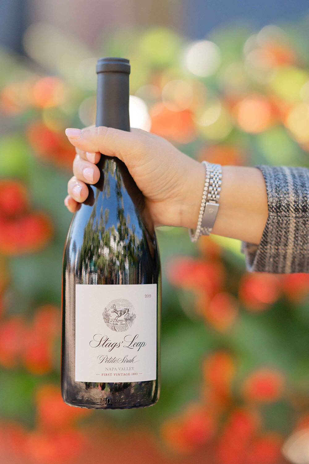 wine held by a woman during branding session in Gainesville,Virginia