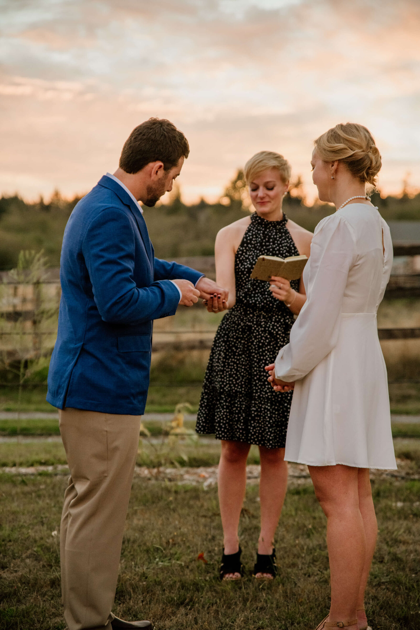 Intimate sunset wedding ceremony.